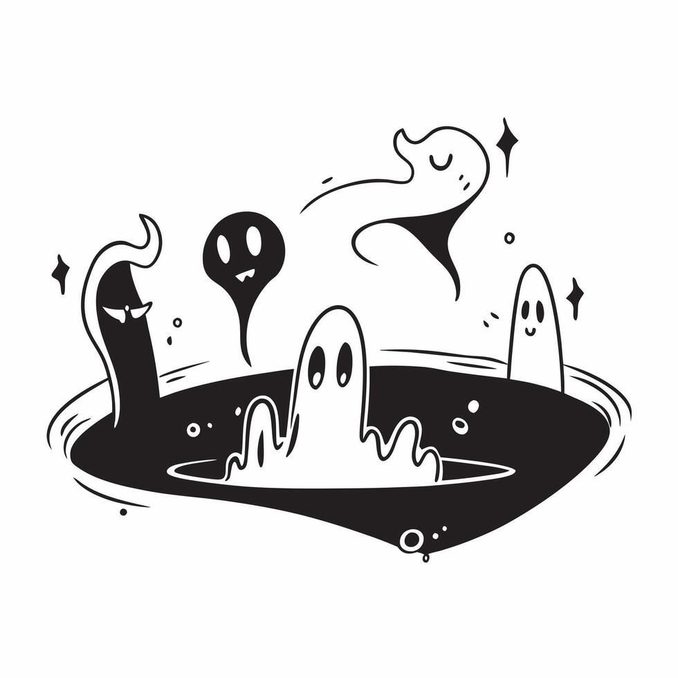 Glossy Ghostly Figures Background with Fog concept as A glossy background featuring ghostly figures emerging from the fog in a dark eerie setting Ideal for horror themed Halloween pure vector