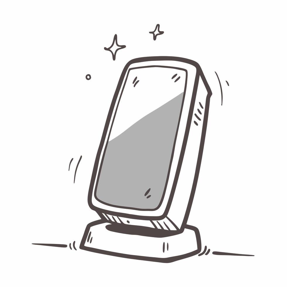 Glossy holographic smartphone stand concept as A glossy holographic smartphone stand softly glowing with light reflections isolated on a clean white background in Photo Stock Conc pure vector