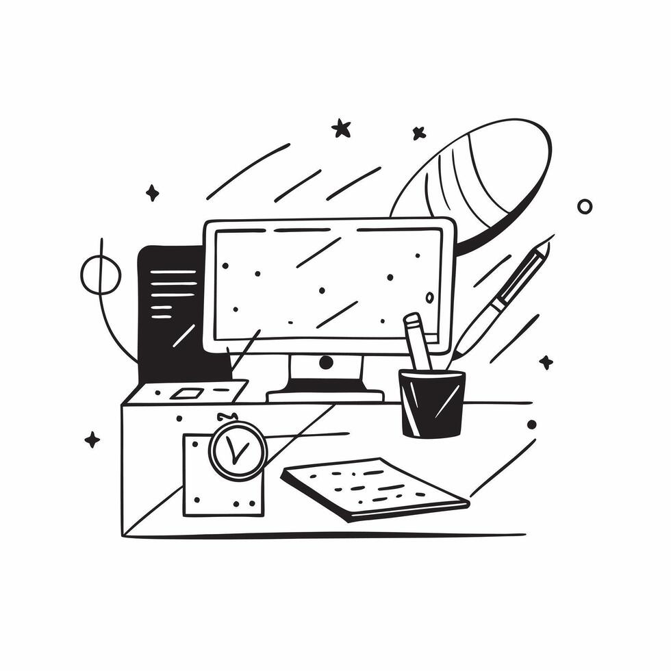 Glossy Home Office Setup with Abstract Digital Art concept as A photo depicting a home office setup with a glossy finish and an abstract digital art background The image highlight pure Set 5 vector
