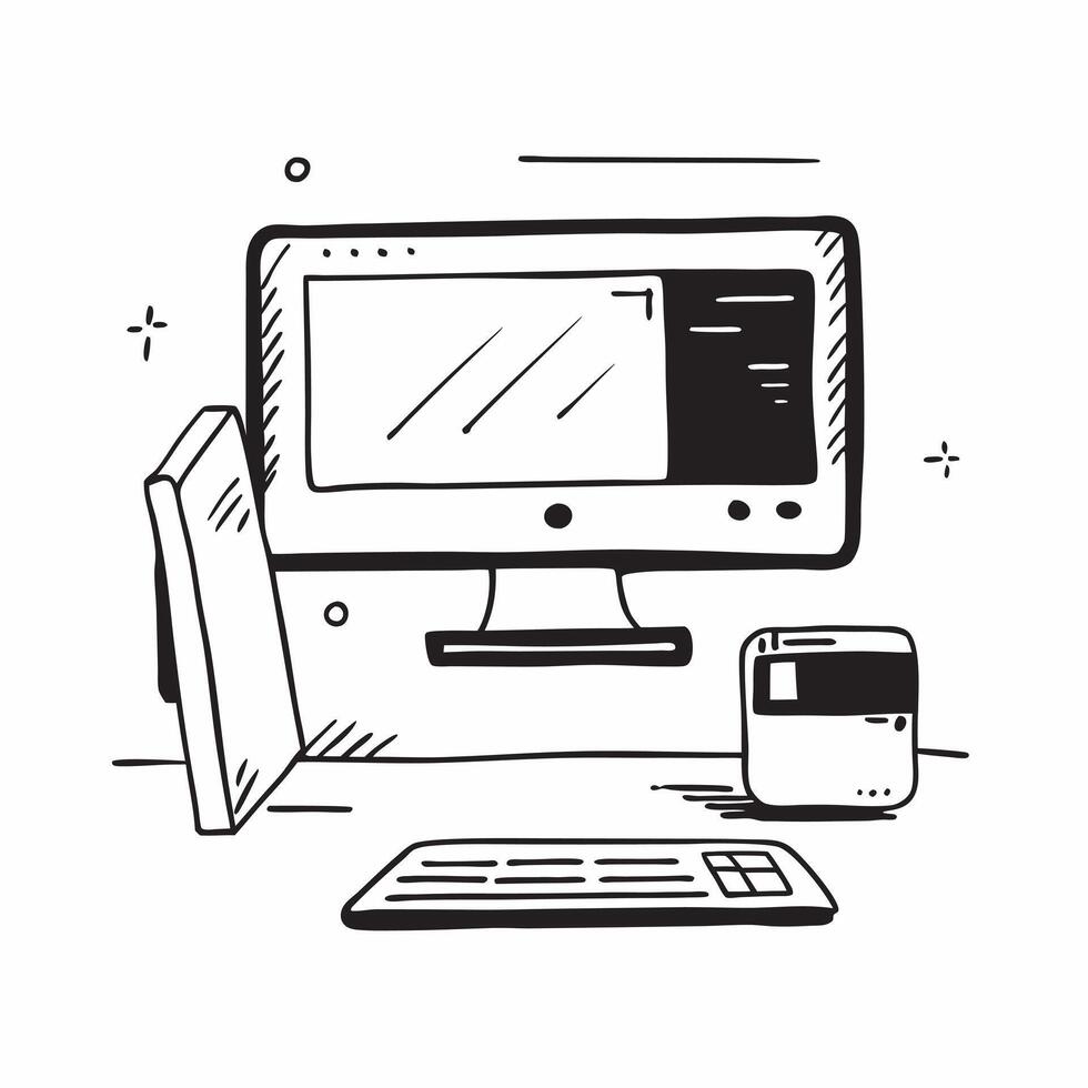 Glossy Monitor and Keyboard Setup concept as A photo of a home office setup featuring a glossy monitor and keyboard on a modern desk The camera angle is straight on highlighting t pure Set 2 vector