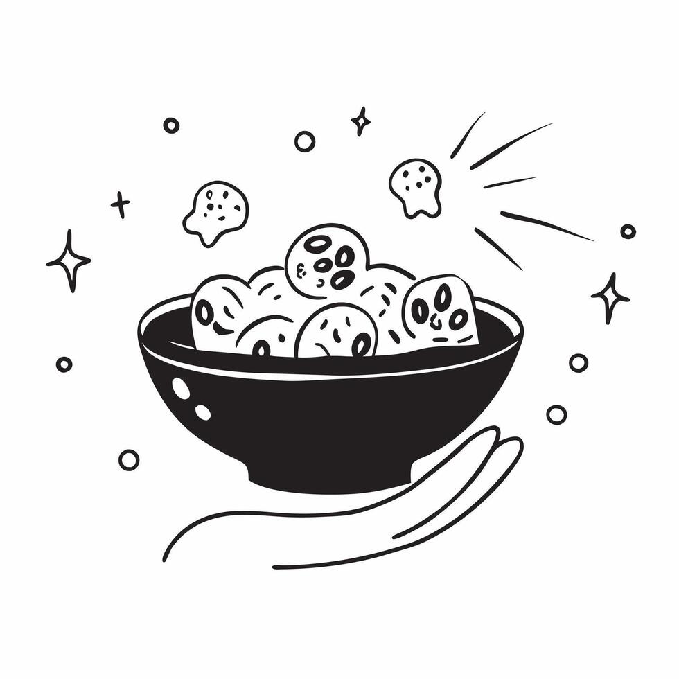 Glossy Offering Bowl with Reflective Sugar Skulls concept as A mid shot of a glossy offering bowl filled with reflective sugar skulls set against a dark glossy background represent pure vector