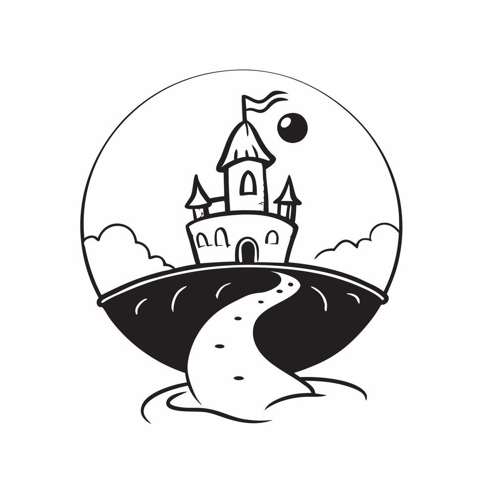 Glossy Vampire Castle Background at Dusk concept as A glossy background featuring a vampire castle perched on a hill with a glowing red sky at dusk The scene is perfect for settin pure vector