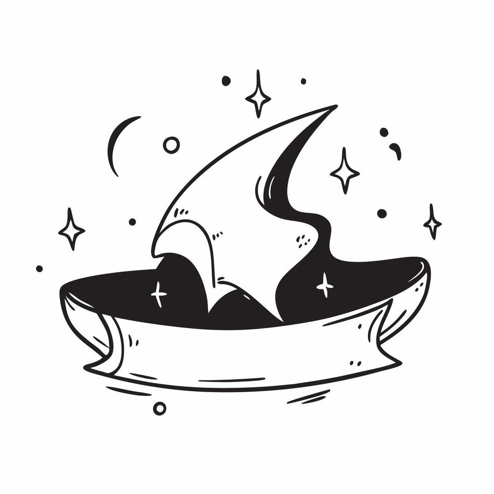 Glossy Witchs Hat Background with Stars concept as A glossy background featuring a witchs hat with twinkling stars against a dark sky The scene is perfect for Halloween party bann pure vector