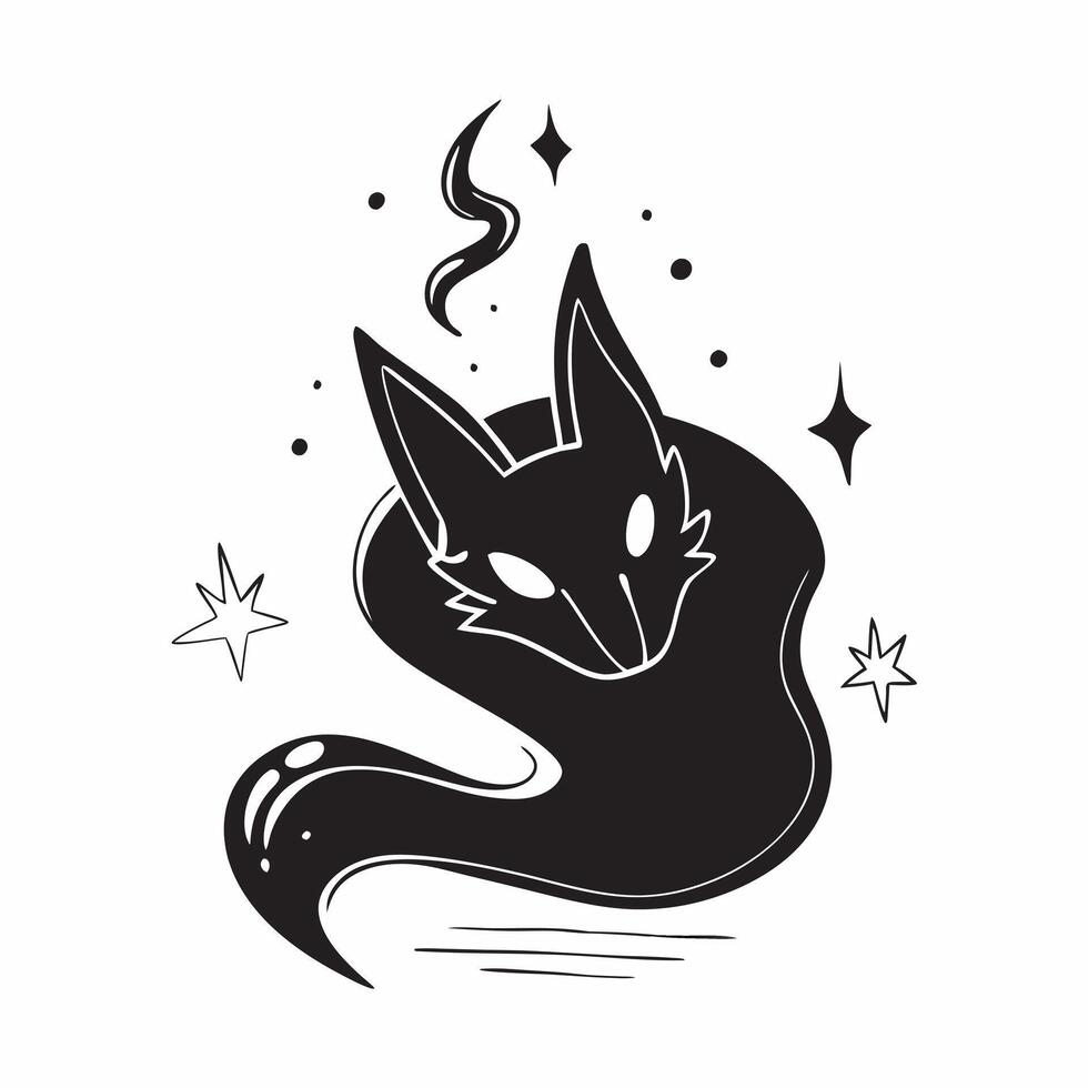 Glowing Abstract Black Cat with Mystic Text concept as A sleek glowing abstract digital art of a black cat with the word Mystic in an eerie glowing font The scene is isolated on a pure vector