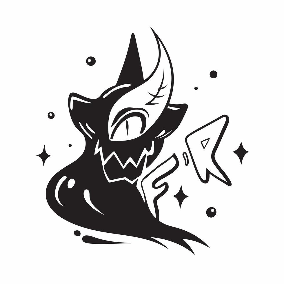 Glowing Abstract Demon with Fear Text concept as A sleek glowing abstract digital art featuring a demon with the word Fear in a bold spooky font The scene is isolated on a dark ba pure vector