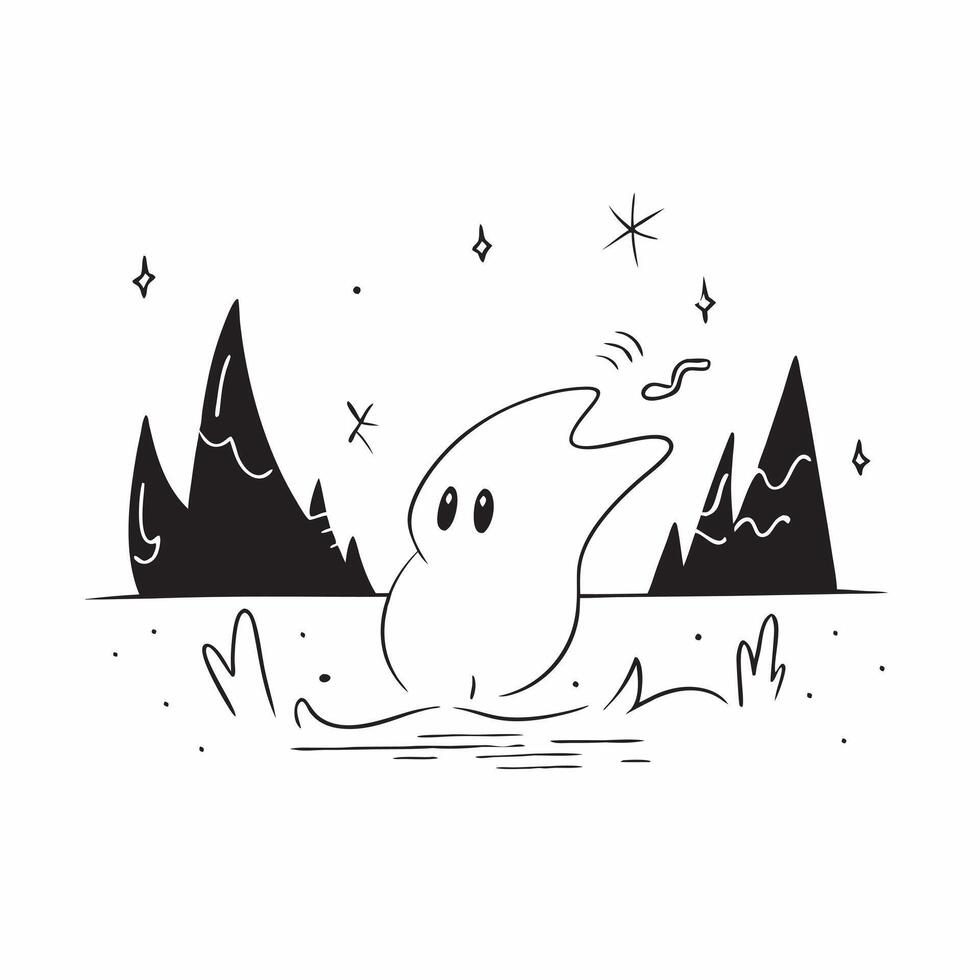 Glowing Abstract Ghost Haunting concept as A dynamic glowing abstract digital art of a ghost haunting a dark forest The scene features eerie floating light trails and shadowy tree pure vector