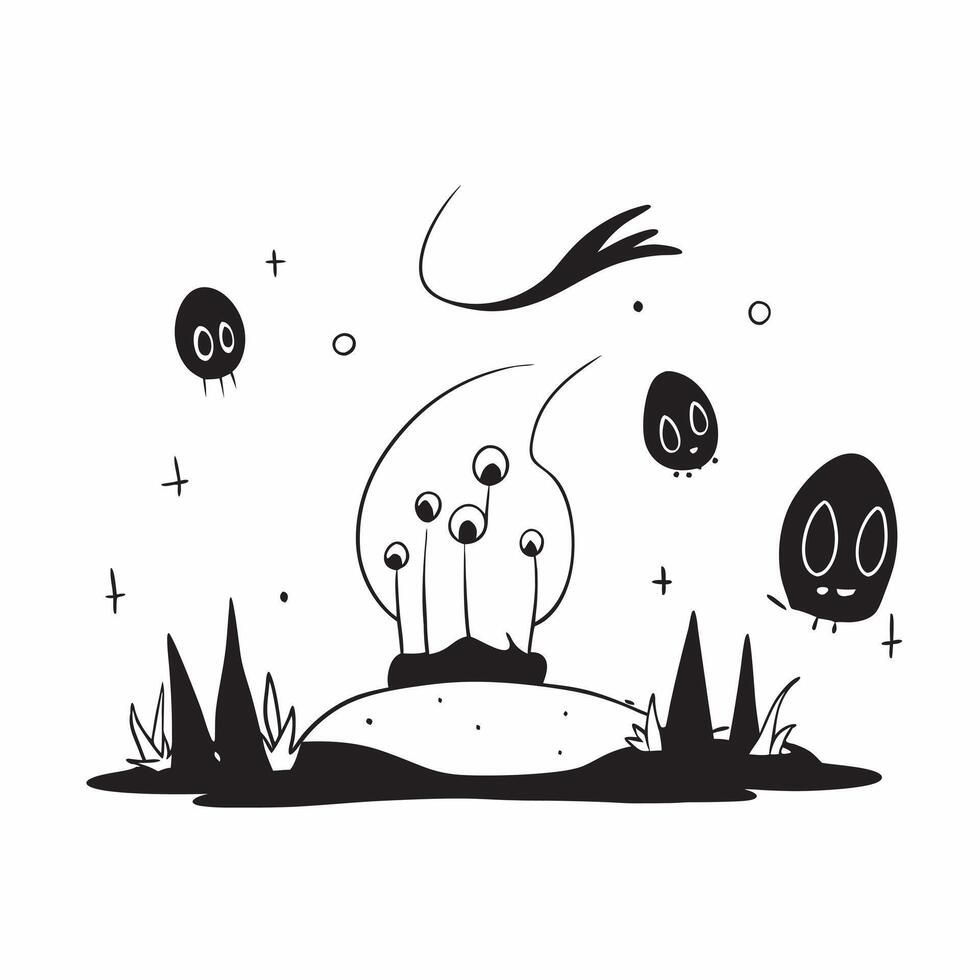 Glowing Abstract Haunted Forest concept as A dynamic glowing abstract digital art depicting a haunted forest with eerie glowing trees and floating orbs The scene is ideal for Hall pure vector