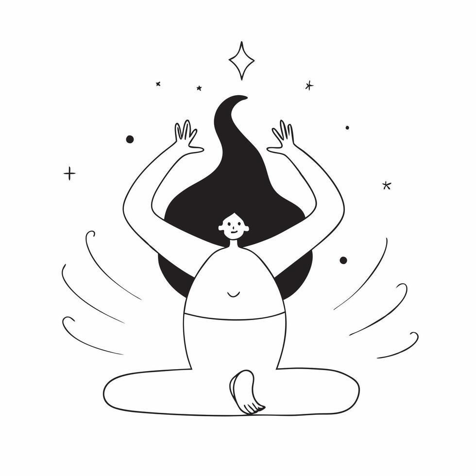 Glowing Abstract Plus Size Model in Yoga Pose concept as A serene glowing abstract digital art banner featuring a plus size model in a calming yoga pose The design incorporates so pure vector