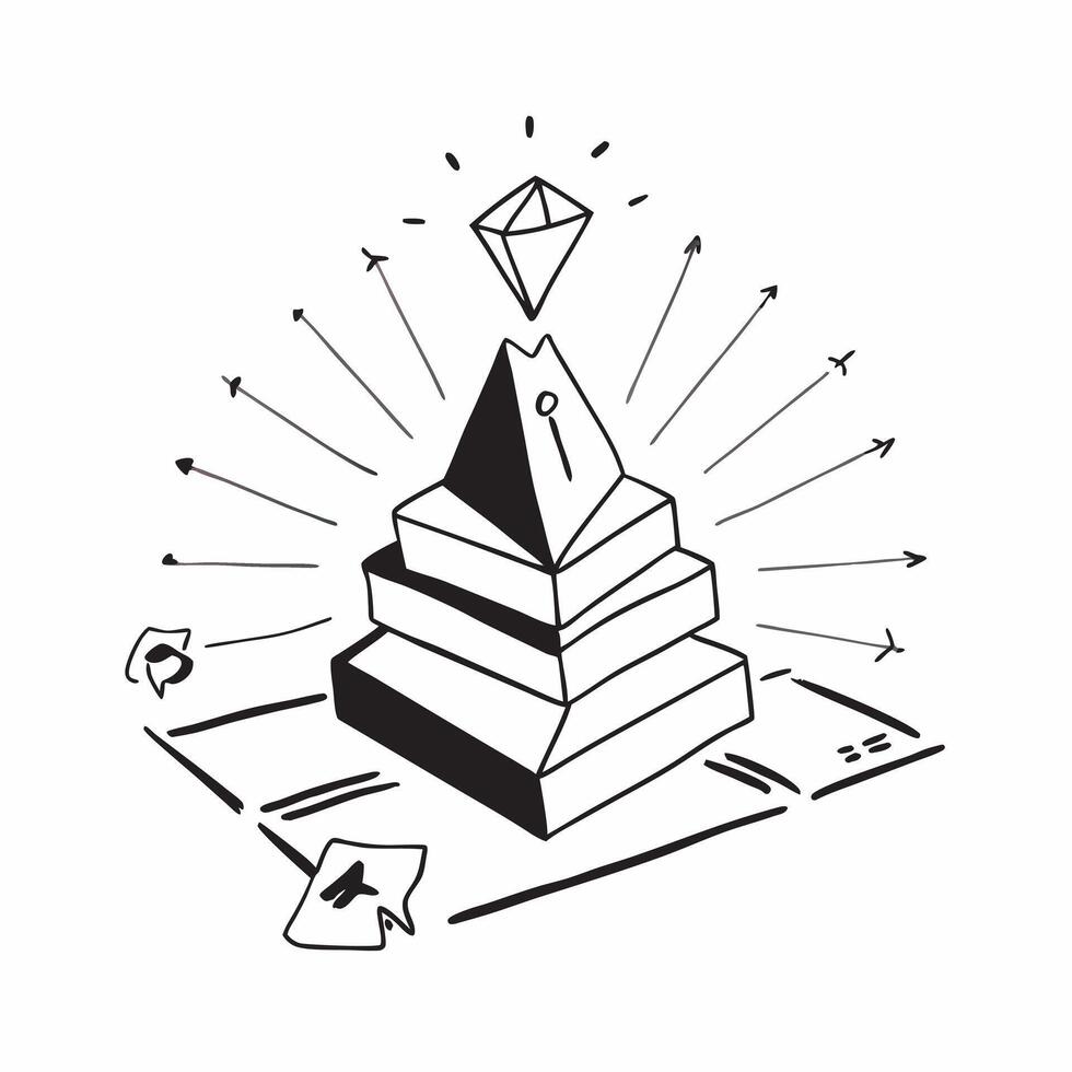 Glowing abstract pyramid representing organizational hierarchy concept as An overhead shot of a glowing abstract pyramid symbolizing organizational hierarchy and operational struct pure vector
