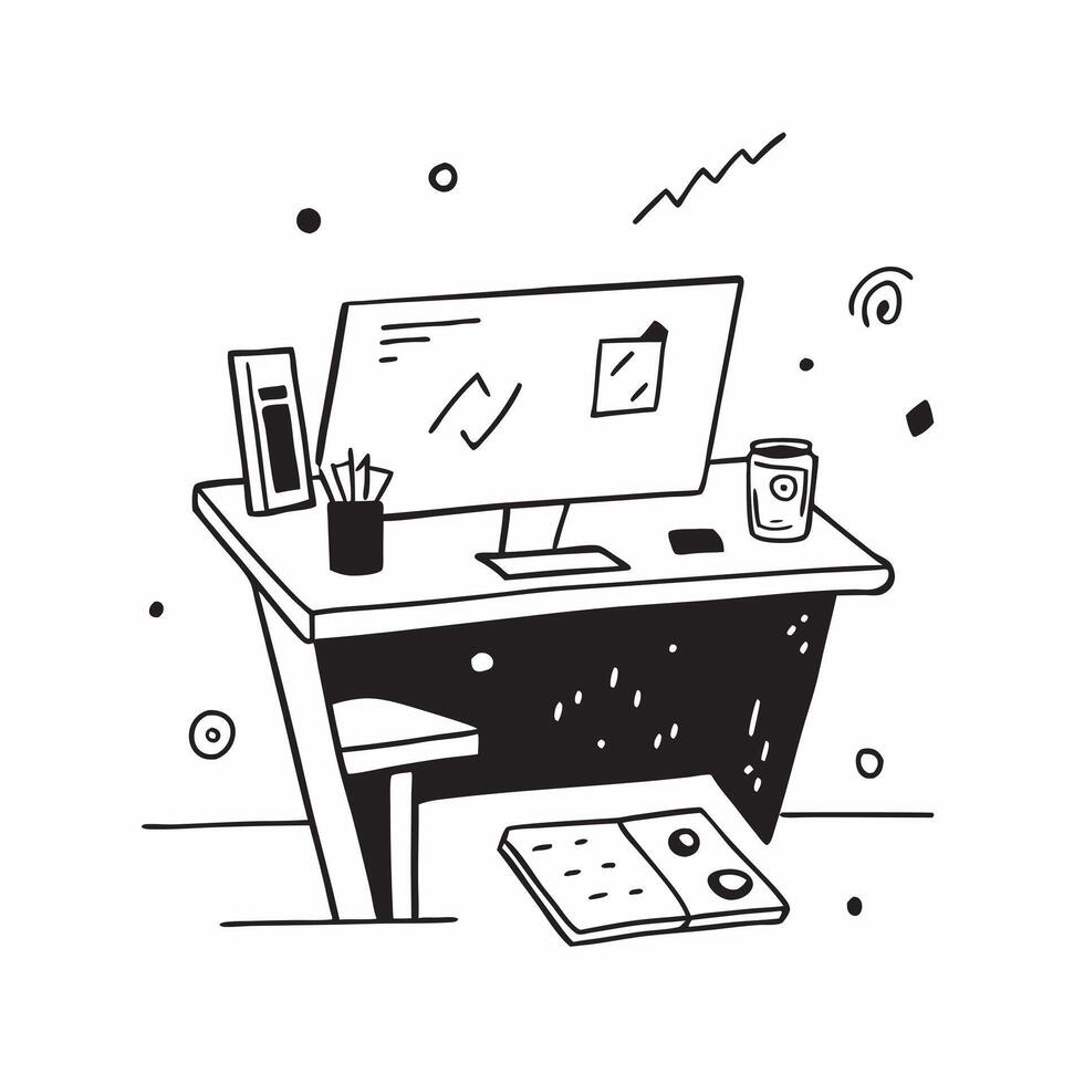 Glowing Home Office Desk with Abstract Digital Art concept as A photo featuring a home office desk with a glowing finish and an abstract digital art background The image emphasize pure vector