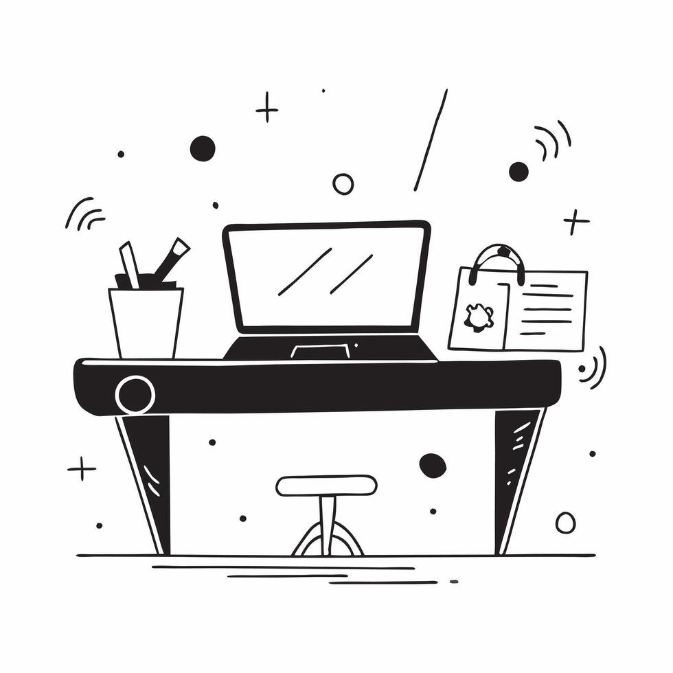 Glowing Home Office Desk with Abstract Digital Art concept as A photo featuring a home office desk with a glowing finish and an abstract digital art background The image emphasize pure Set 3 vector
