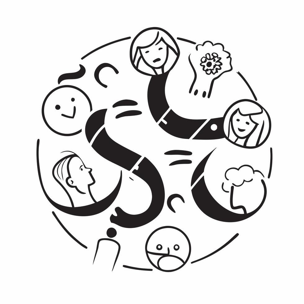 Grandparents and Grandchildren Circle with Unity Text concept as An abstract of a circle formed by icons representing grandparents and grandchildren with the word Unity in a pure vector
