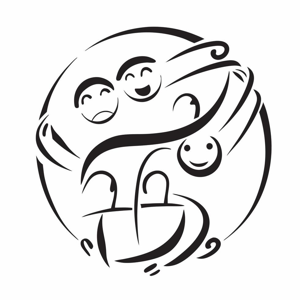 Grandparents and Grandchildren Circle with Unity Text concept as An abstract of a circle formed by icons representing grandparents and grandchildren with the word Unity in a pure Set 2 vector