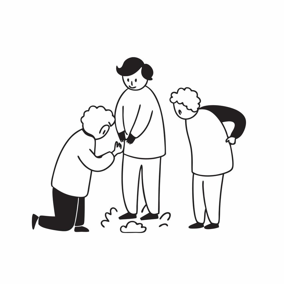 Grandparents and Grandchildren Planting a Tree concept as A candid image of grandparents and grandchildren planting a tree together in the backyard The scene captures the care tea pure Set 2 vector