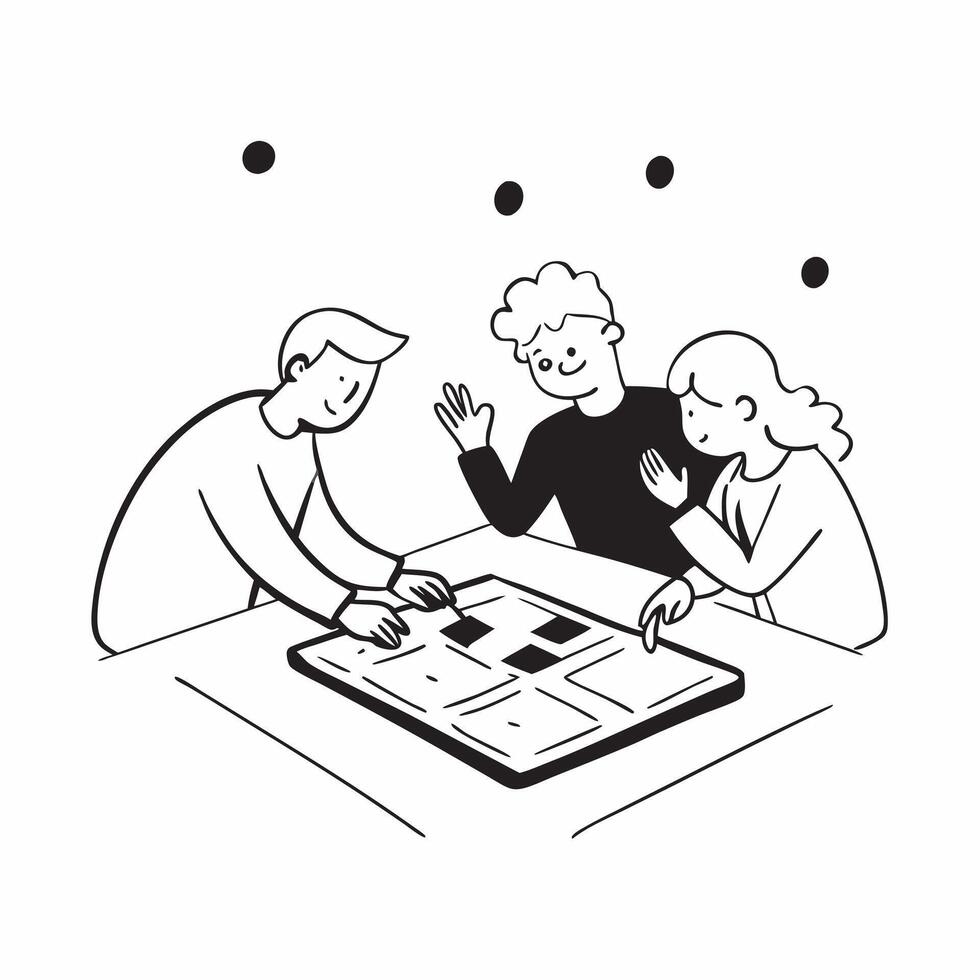 Grandparents and Grandchildren Playing Board Games concept as A candid shot of grandparents and grandchildren engrossed in a board game on a coffee table The image captures the ex pure vector