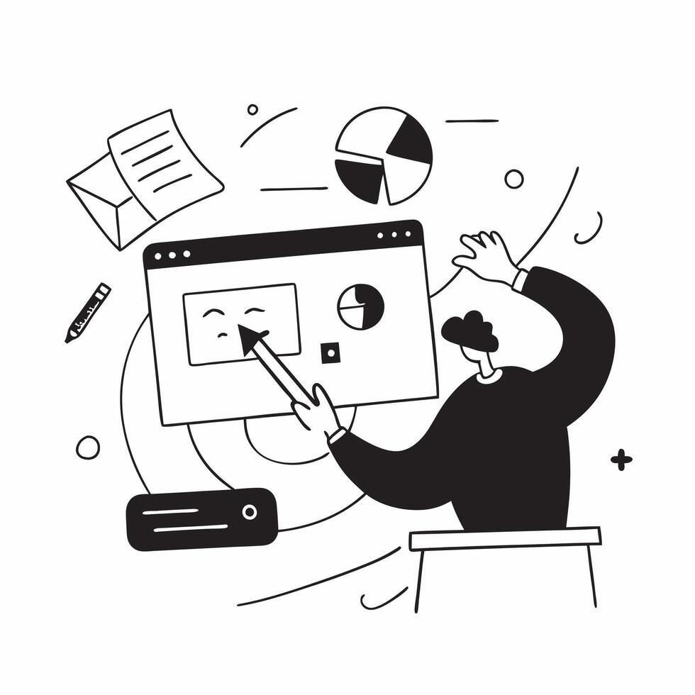 Graphic designer working on branding in a glossy flexible workspace concept as Camera movement Zoom into the designer screen as they create branding elements Scene A vibrant and c pure vector