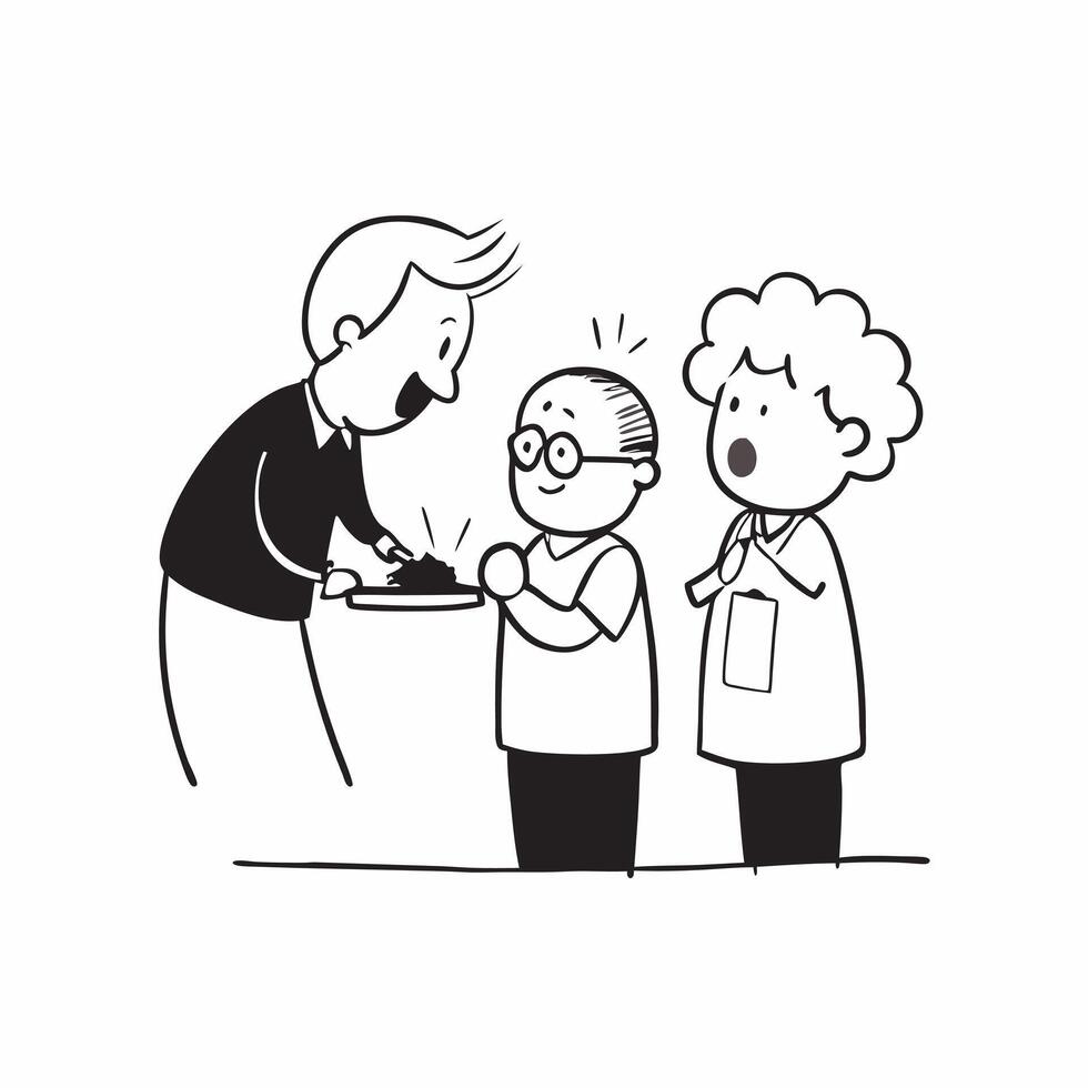 Grandparents Teaching Grandchildren How to Cook concept as A candid shot of grandparents teaching their grandchildren how to cook in the kitchen The image captures the concentrati pure Set 2 vector