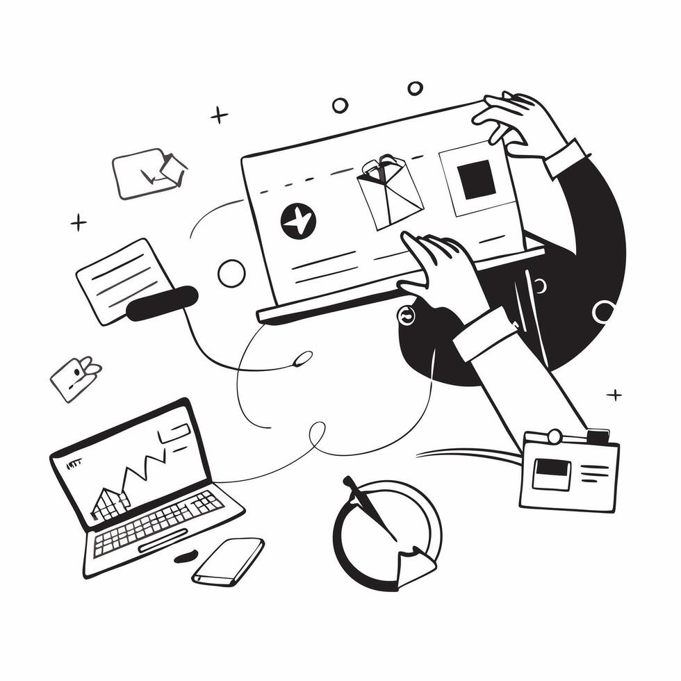 Graphic designer working on branding in a glossy flexible workspace concept as Camera movement Zoom into the designer screen as they create branding elements Scene A vibrant and c pure Set 2 vector
