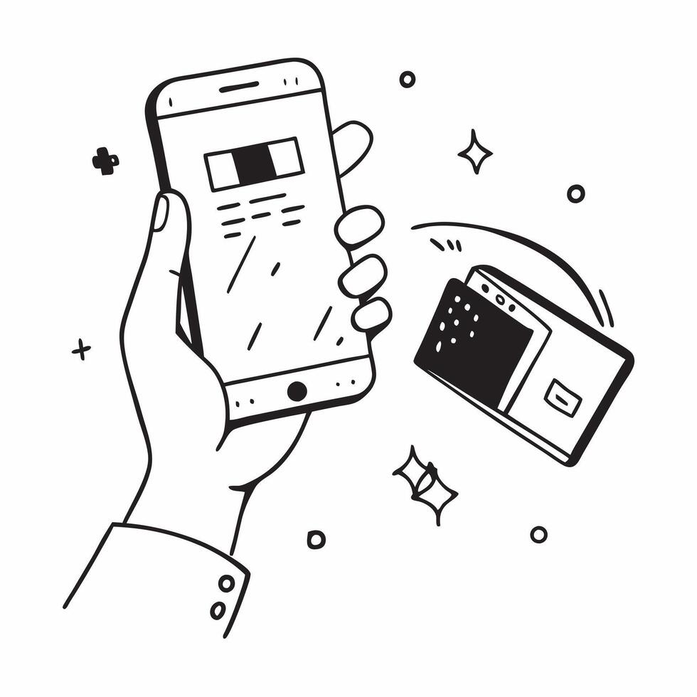 Hand holding a mobile phone with holographic banking app and copy space concept as Camera movement Zoom into the hand holding the mobile phone displaying a holographic banking app pure Set 4 vector