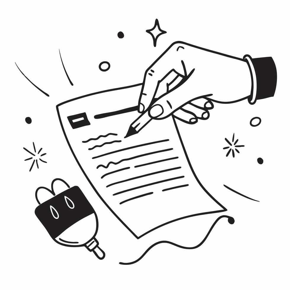Hand signing contract with holographic world food day icons concept as Camera movement Zoom in on the hand signing the contract with holographic world food day icons floating nearb pure vector