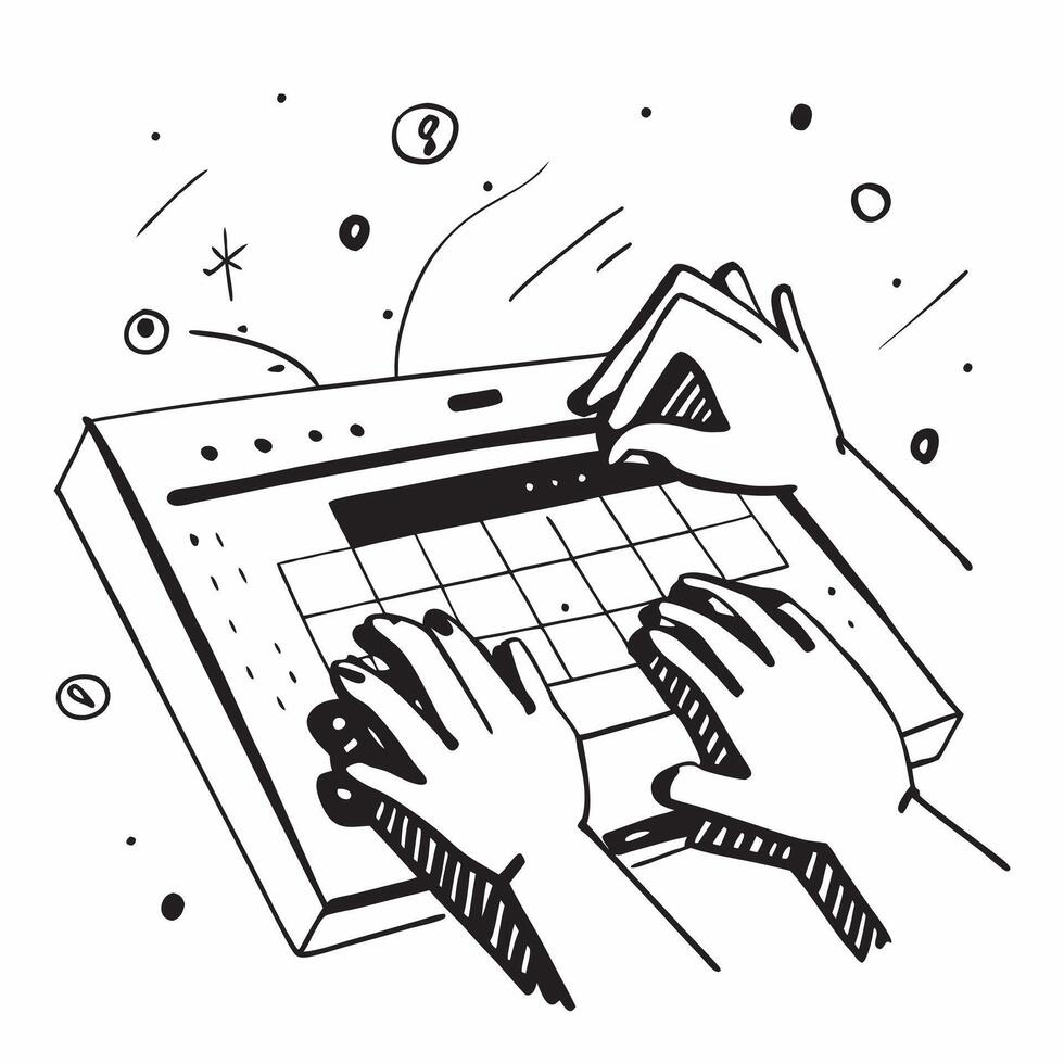 Hands on Abstract Glossy Keyboard with Abstract Background concept as Hands typing on an abstract glossy keyboard with an abstract digital background highlighting remote work techn pure Set 4 vector