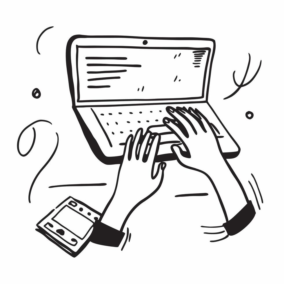 Hands Typing on Keyboard with Abstract Reflection concept as Hands typing on a keyboard with a glossy abstract reflection on the desk highlighting productivity in a modern home off pure vector