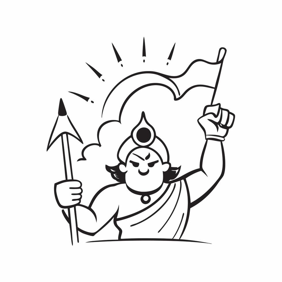 Hanuman and Ram Flag Emblem concept as illustration of Hanuman holding a flag with Lord Rams emblem isolated on a white background representing devotion and loyalty with a m pure vector