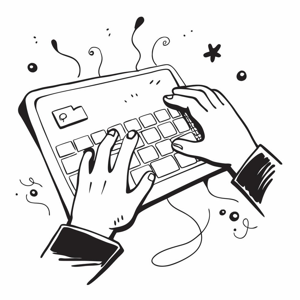 Hands on Glossy Keyboard with Abstract Background concept as Hands typing on a glossy keyboard with an abstract digital background highlighting remote work technology and efficienc pure Set 4 vector