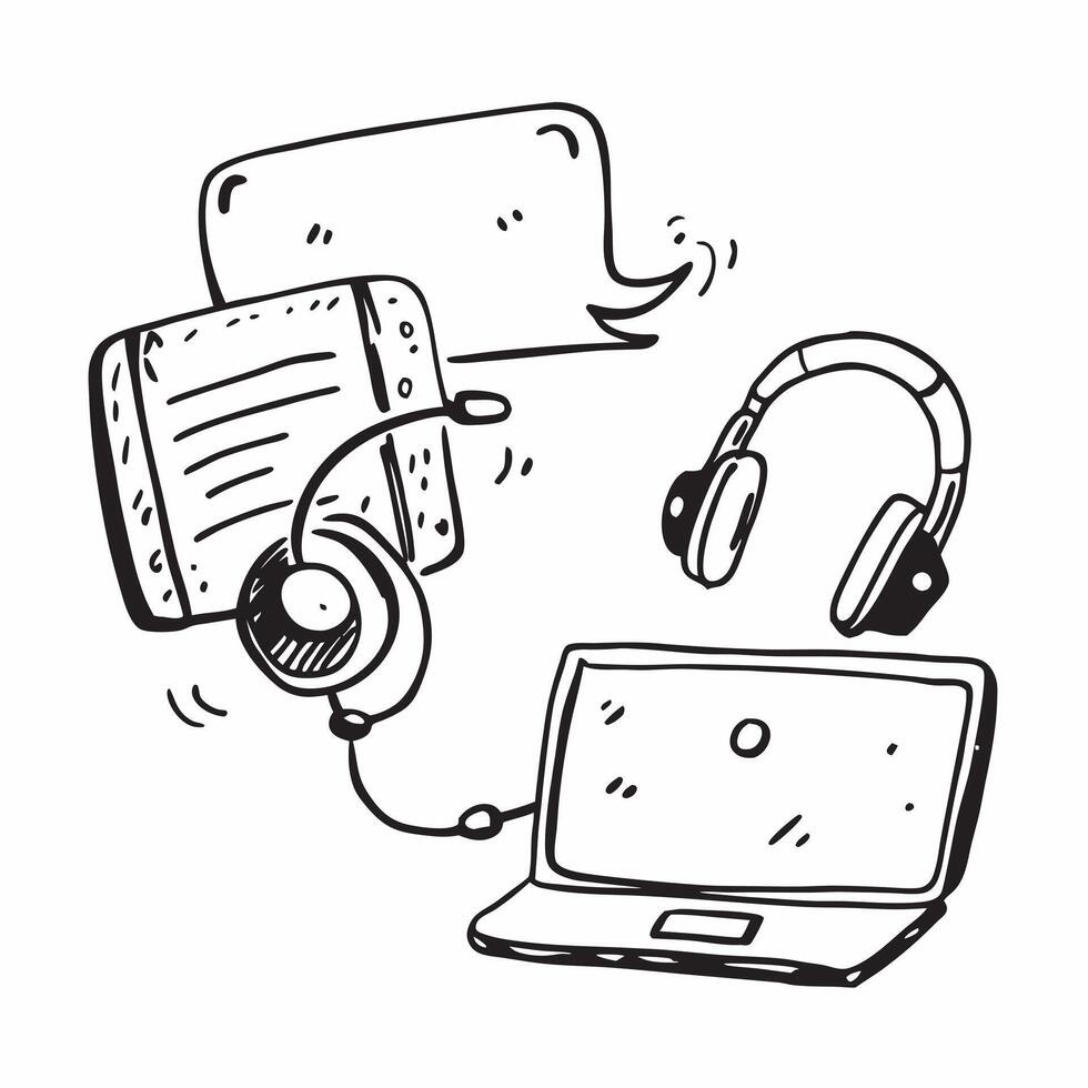 Headset and Laptop with Remote Work Text concept as A headset and laptop with Remote Work text on a white background representing communication and work tools in remote work Camer pure Set 4 vector