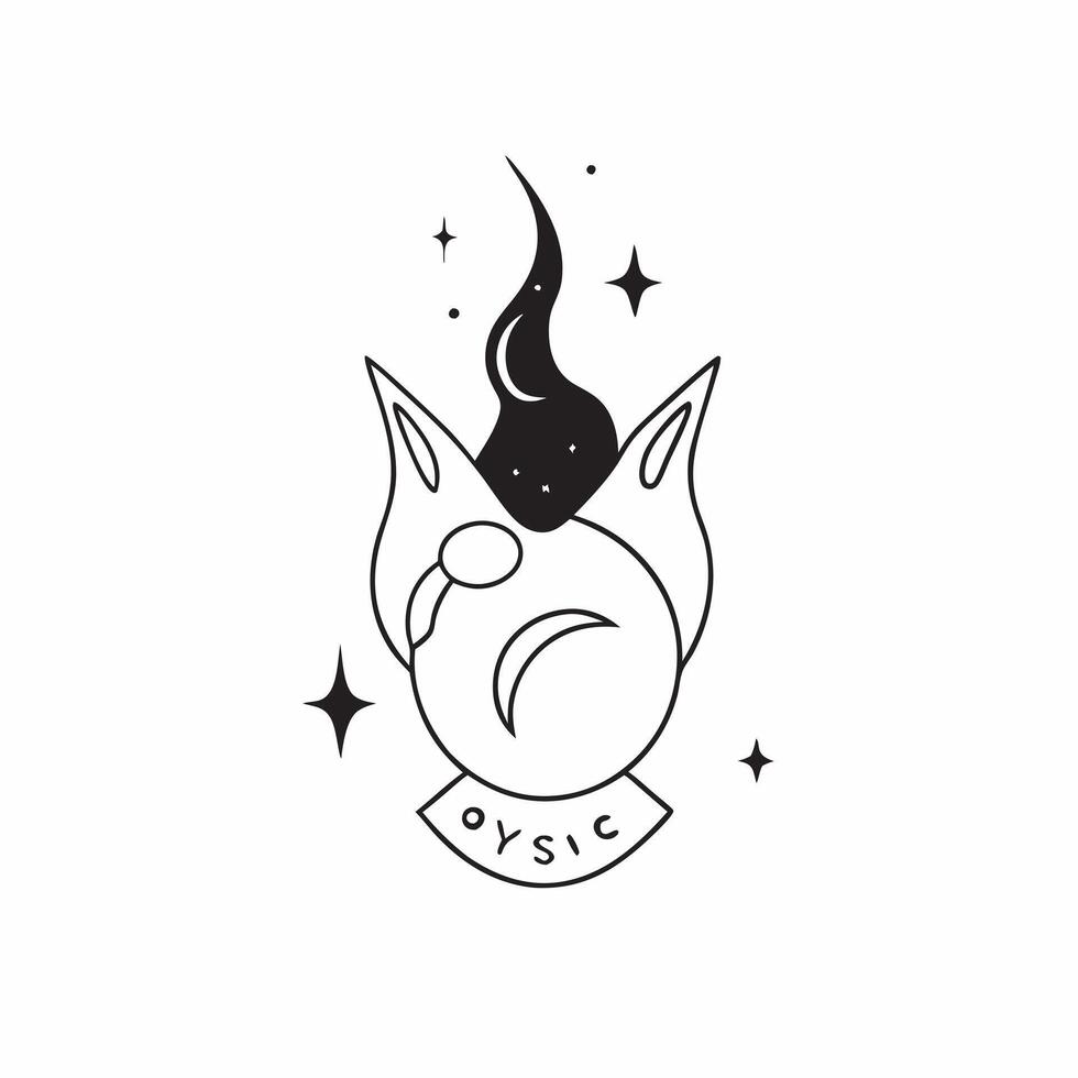 Holographic Cat and Moon with Mystic Text concept as A sleek holographic cat and crescent moon with the word Mystic in an elegant eerie font The design is isolated on a white bala pure vector