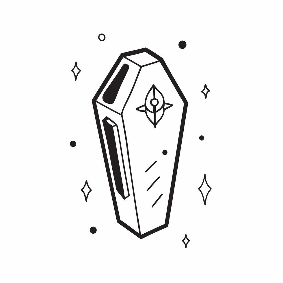 Holographic Coffin and Rose with Eternal Text concept as A sleek holographic coffin and rose with the word Eternal in a sophisticated eerie font The design is isolated on a white pure vector