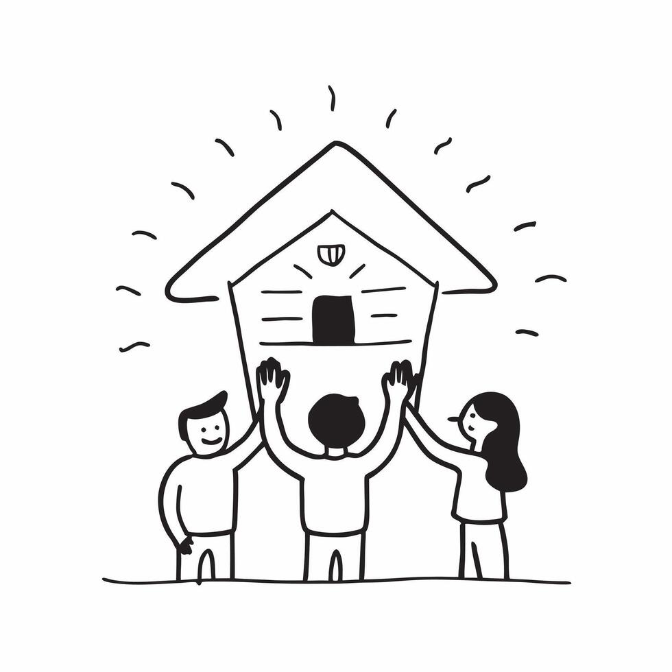 Holographic Family House with Glowing Light concept as A holographic image of a family standing in front of a glowing house symbolizing the warmth and safety of family diversity is pure vector