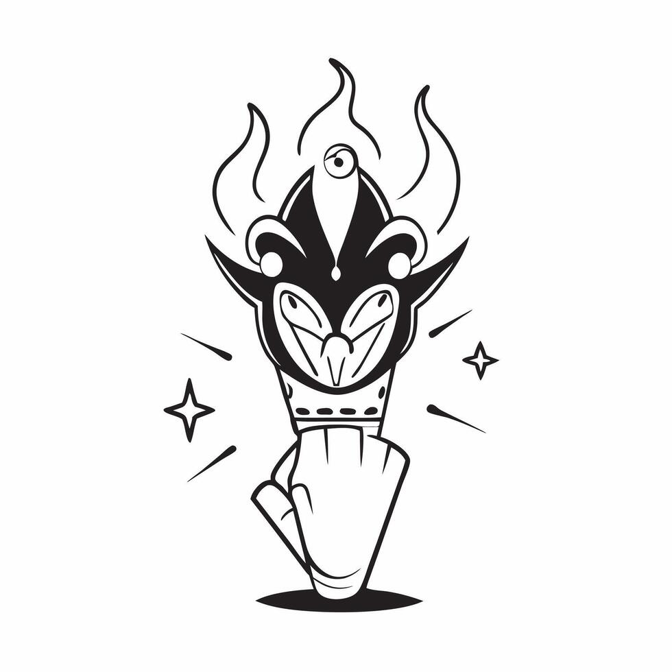 Holographic Ravana Head and Fire with Destruction Text concept as A powerful photo featuring a glowing holographic Ravana head with flames symbolizing the destruction of evil in Du pure vector