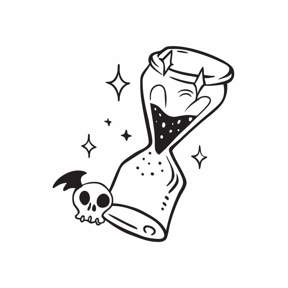 Holographic Skeleton and Hourglass with Time Text concept as A vibrant glowing holographic skeleton and hourglass with the word Time in a bold eerie font The design is isolated on pure vector