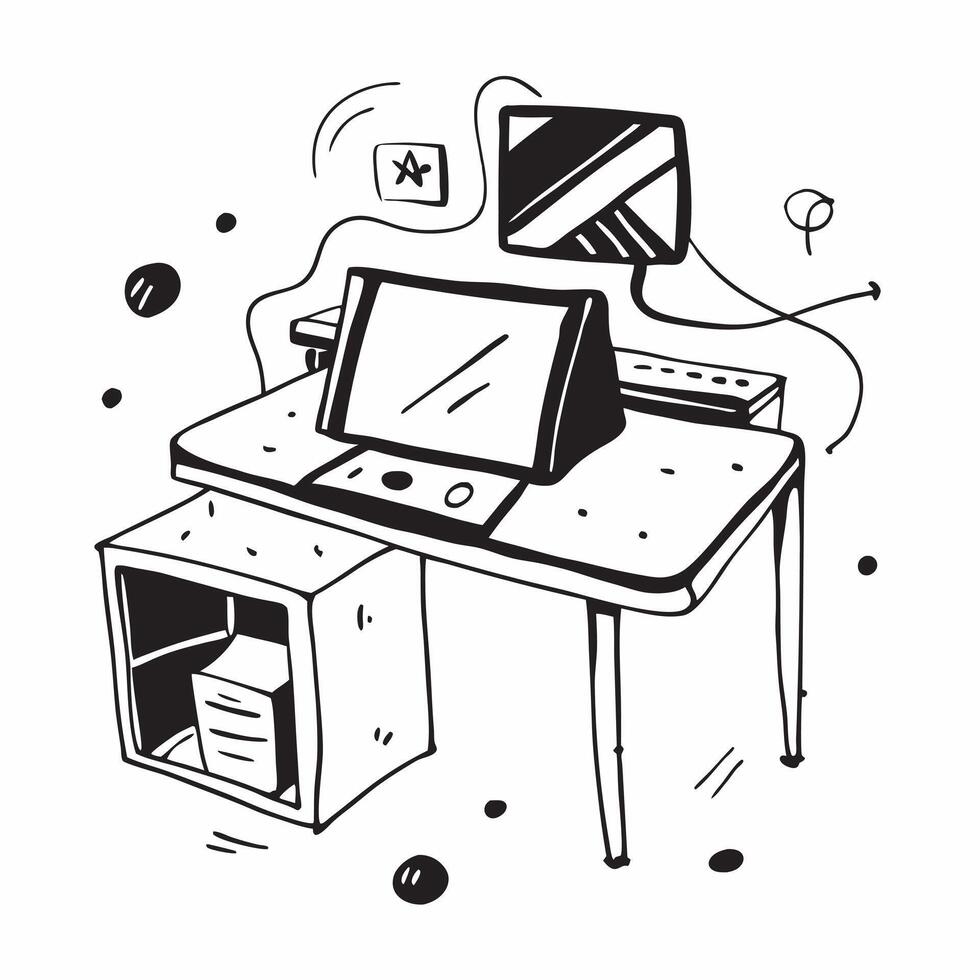 Home Office Desk with Abstract Digital Art and Glossy Finish concept as A photo depicting a home office desk with an abstract digital art background and a glossy finish The image pure vector