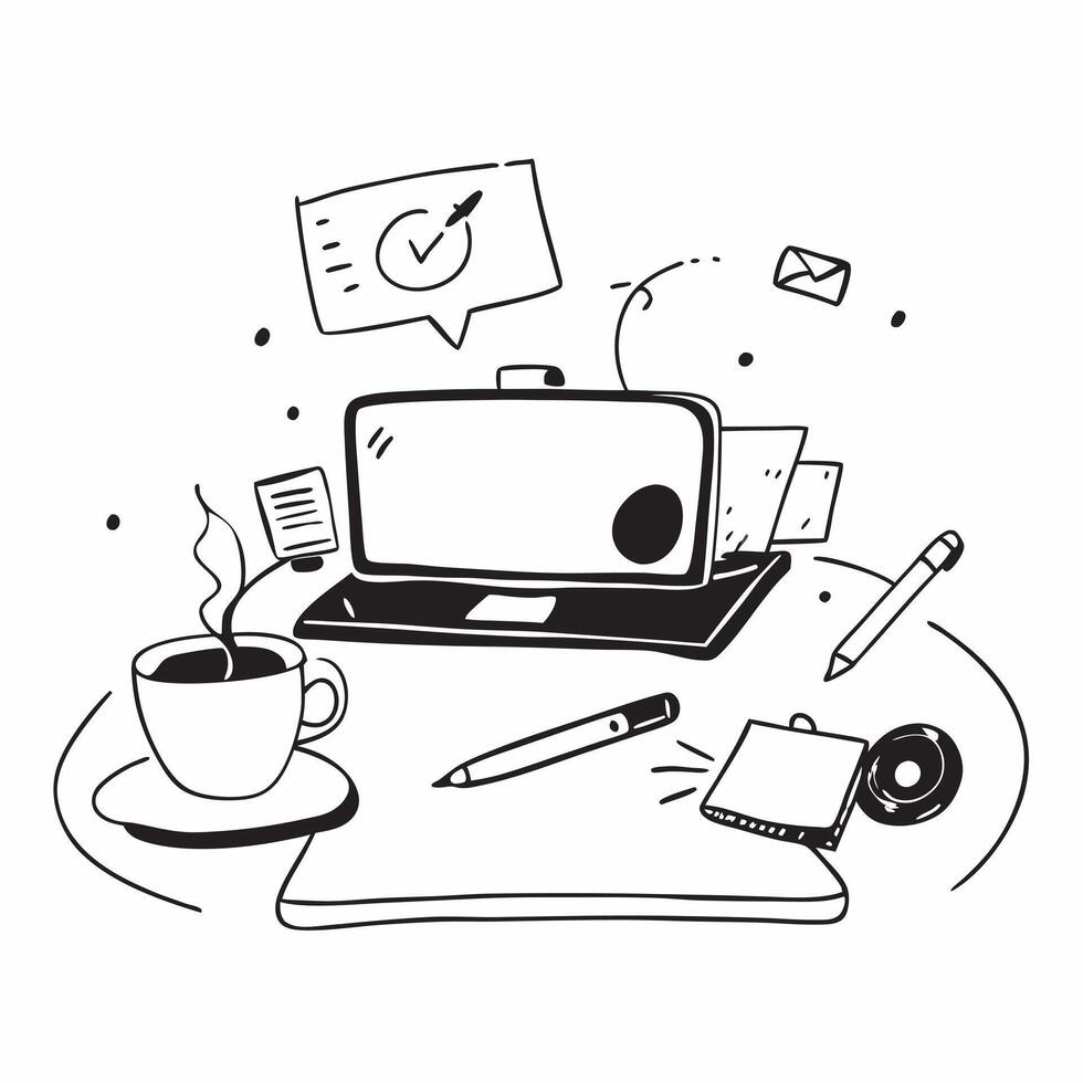 Home Office Desk with Glossy Finish concept as A photo of a modern home office desk with a glossy finish featuring a sleek laptop a cup of coffee and a notepad The camera angle is pure Set 3 vector