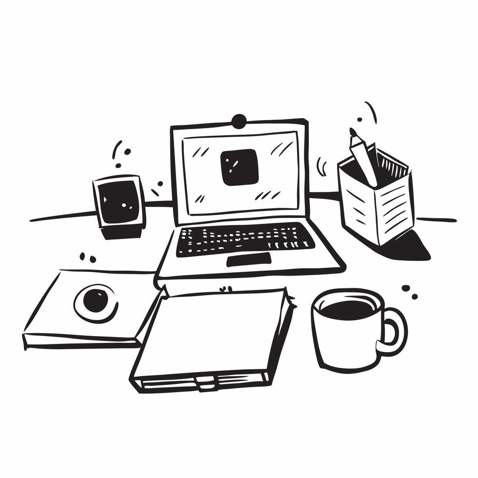 Home Office Desk with Glossy Finish concept as A photo of a modern home office desk with a glossy finish featuring a sleek laptop a cup of coffee and a notepad The camera angle is pure Set 4 vector