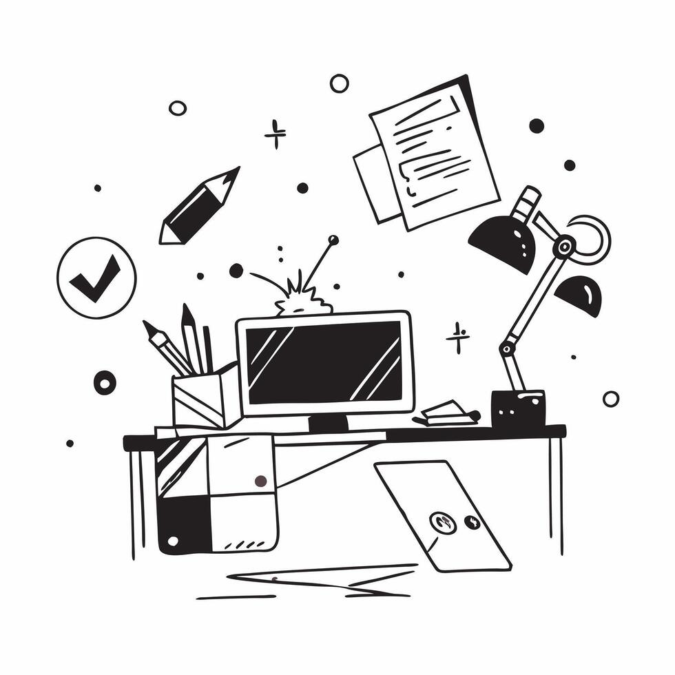 Home Office Setup with Glowing Abstract Digital Art Elements concept as A photo featuring a home office setup with glowing abstract digital art elements The image is centered arou pure vector