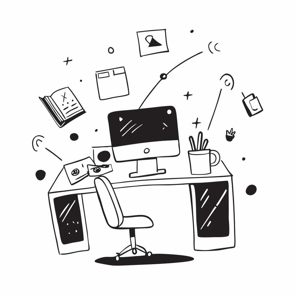 Home Office Setup with Glowing Abstract Digital Art Elements concept as A photo featuring a home office setup with glowing abstract digital art elements The image is centered arou pure Set 3 vector