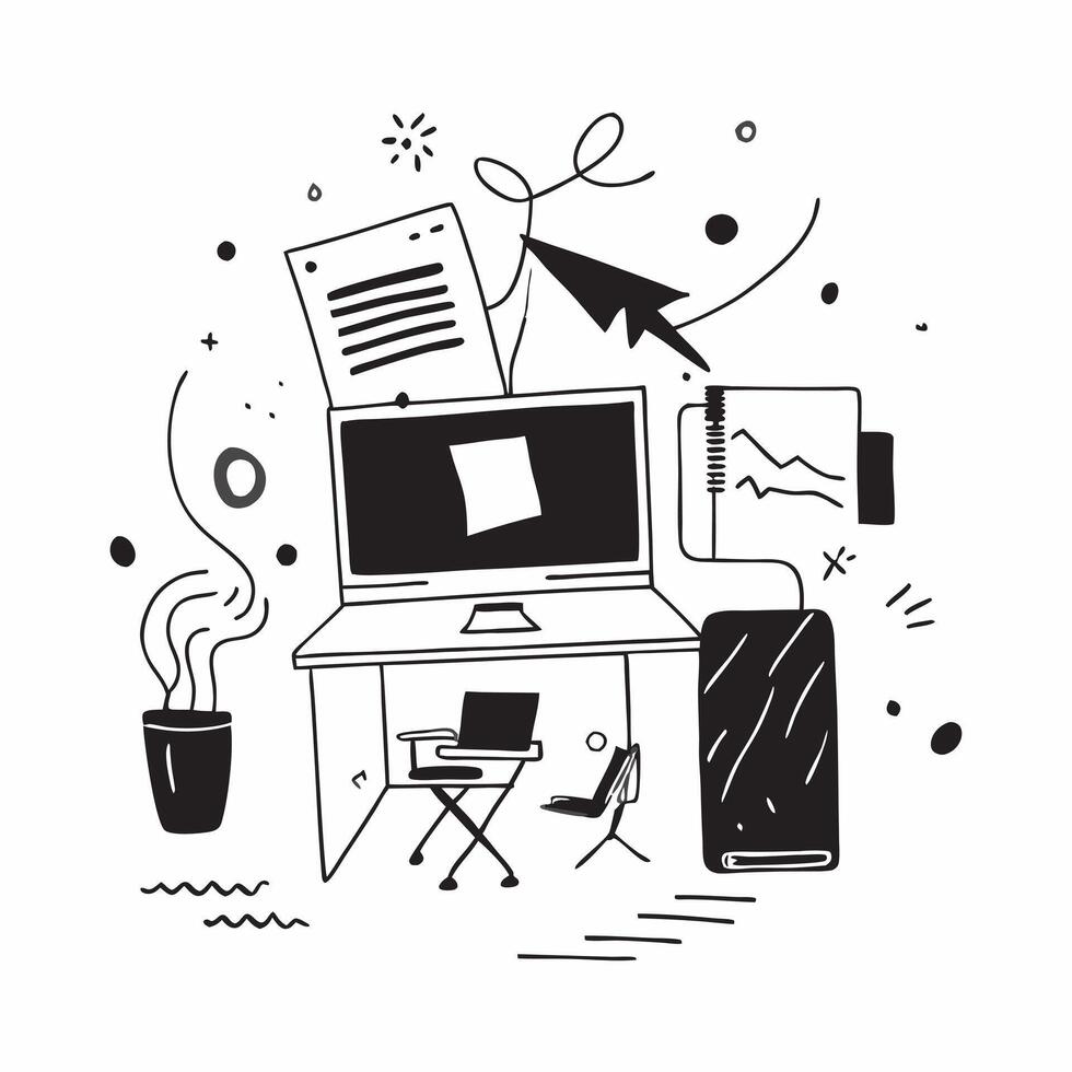 Home Office Setup with Glowing Abstract Digital Art Elements concept as A photo featuring a home office setup with glowing abstract digital art elements The image is centered arou pure Set 2 vector