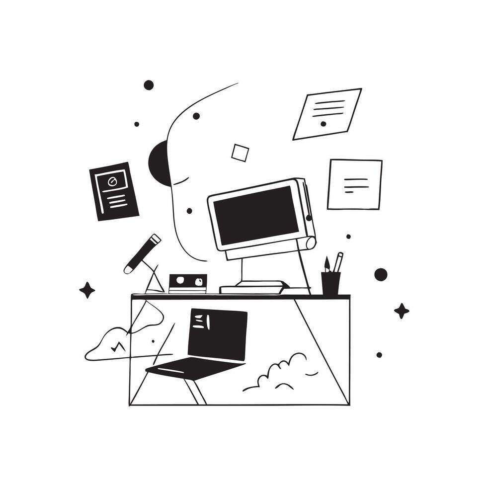 Home Office Setup with Glowing Abstract Digital Art Elements concept as A photo featuring a home office setup with glowing abstract digital art elements The image is centered arou pure Set 4 vector
