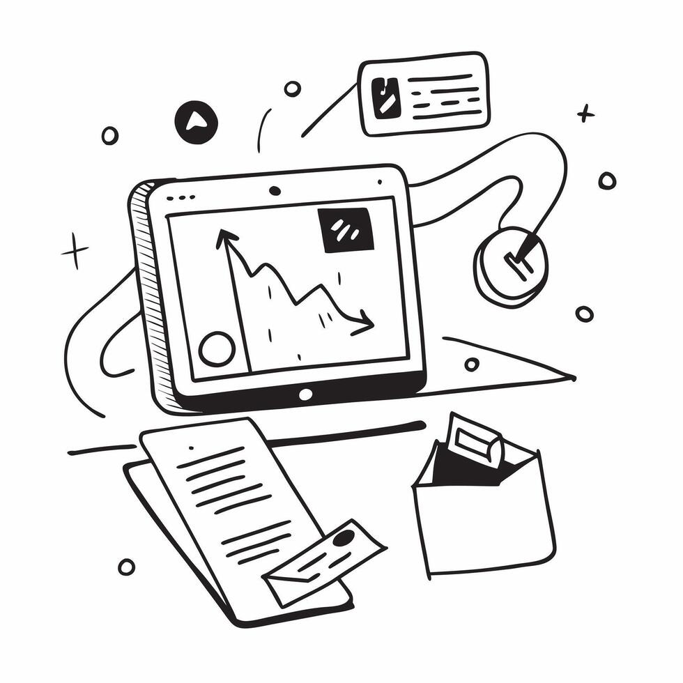 Home office with abstract holographic finance dashboard on a tablet concept as Camera movement Pan across the tablet screen with a holographic finance dashboard Scene Glossy abstr pure Set 2 vector