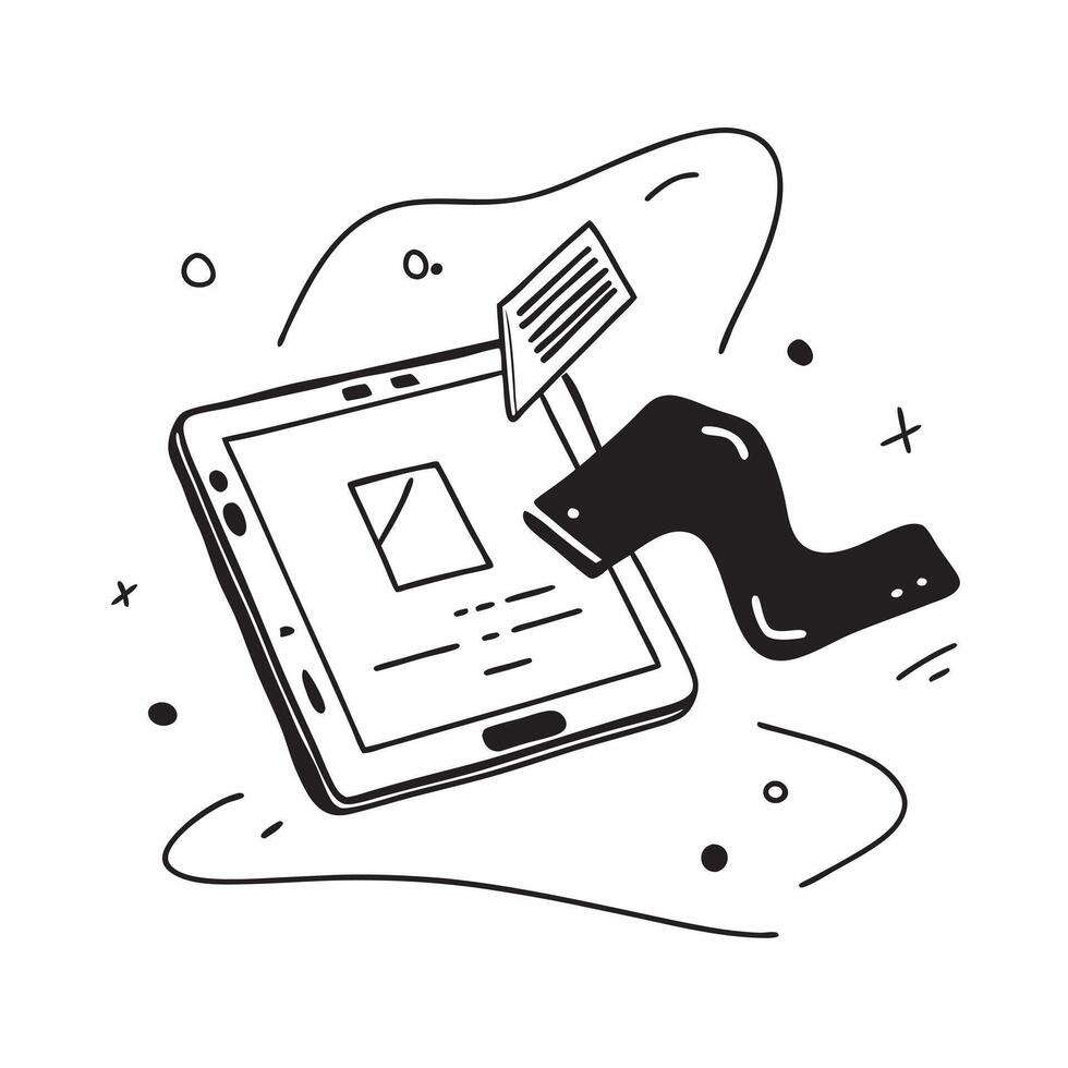 Home office with abstract holographic news app on a tablet concept as Camera movement Pan across the tablet screen with a holographic news app Scene Glossy abstract digital art wi pure vector
