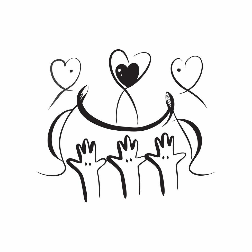 Interracial Family Silhouettes with Love Text concept as An isolated of diverse family silhouettes standing together with the word Love in a warm inviting font The image sy pure Set 2 vector