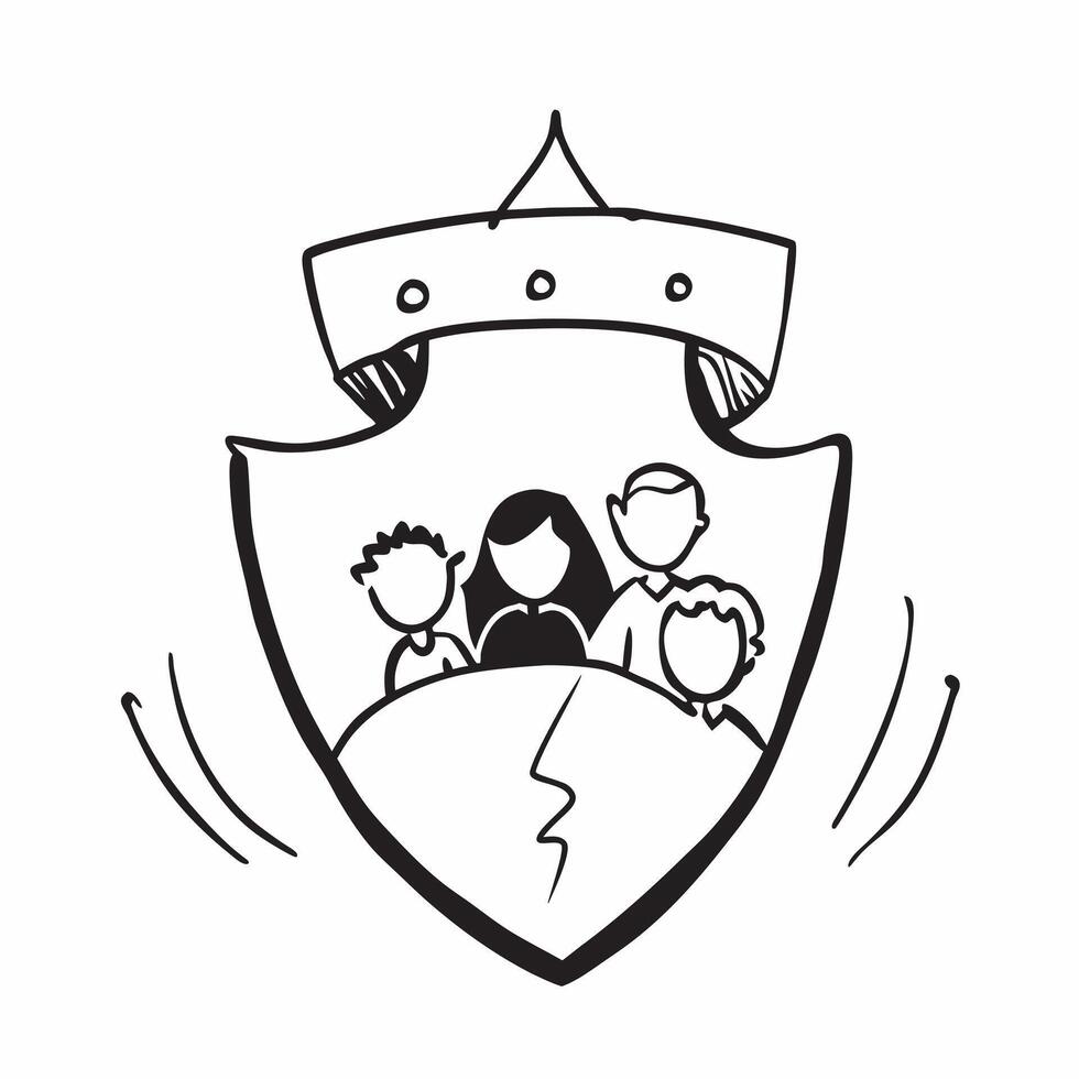 Interracial Family Shield with Protection Text concept as A sleek isolated of a shield with diverse family members and the word Protection in a bold secure font This image pure Set 2 vector