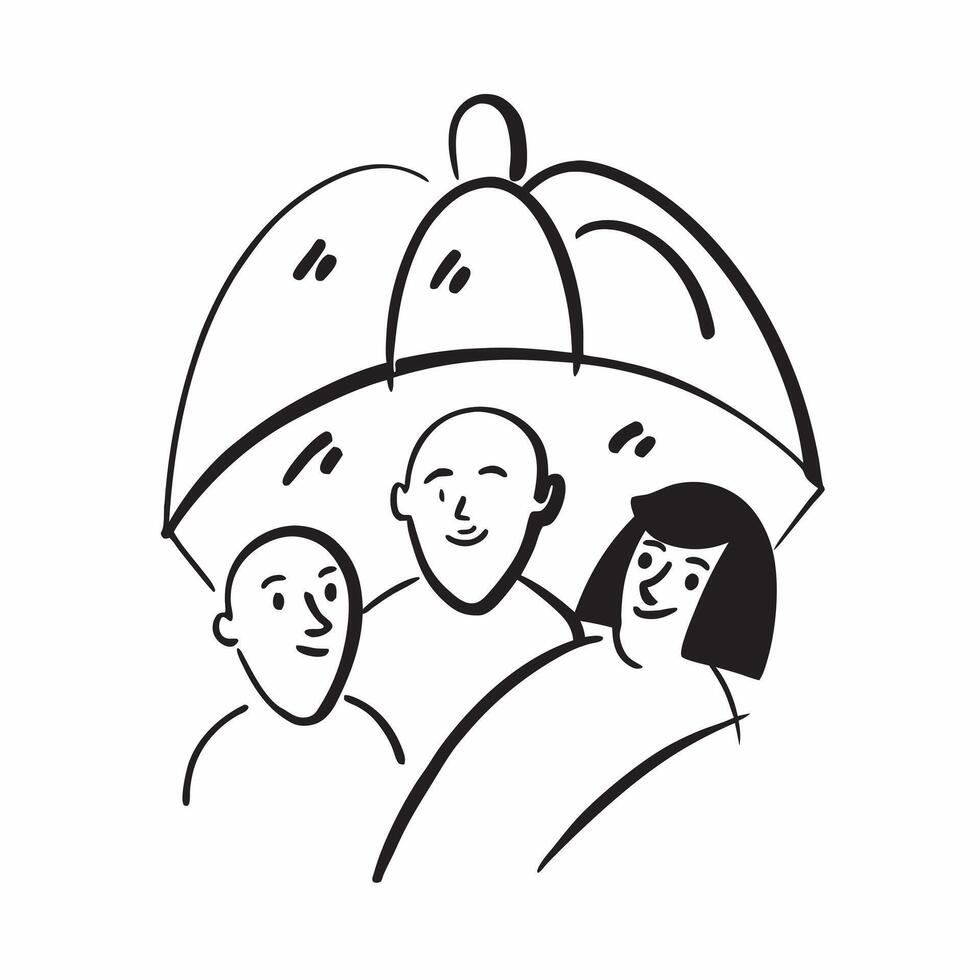 Interracial Family Umbrella with Safety Text concept as An isolated of an umbrella with diverse family members and the word Safety in a strong reliable font This design rep pure vector