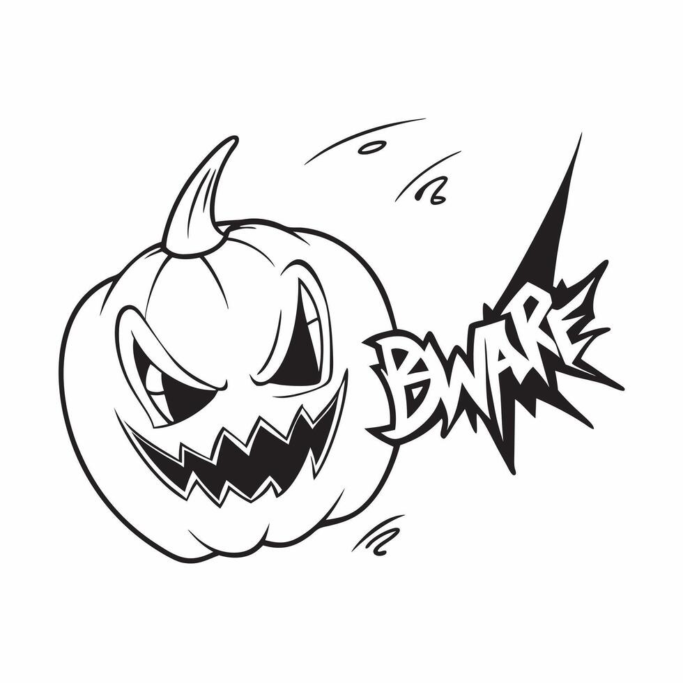 Jack o Lantern and Spider with Beware Text concept as An isolated featuring a glowing jack o lantern with a spider crawling beside it and the word Beware in a bold scary fon pure vector