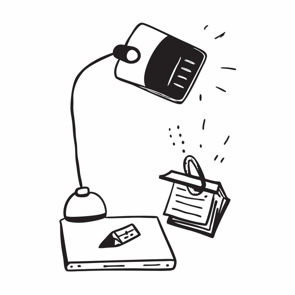 Lamp and Notebook with Remote Work Text concept as A lamp and notebook with Remote Work text on a white background emphasizing the need for good lighting and planning in remote wor pure Set 3 vector