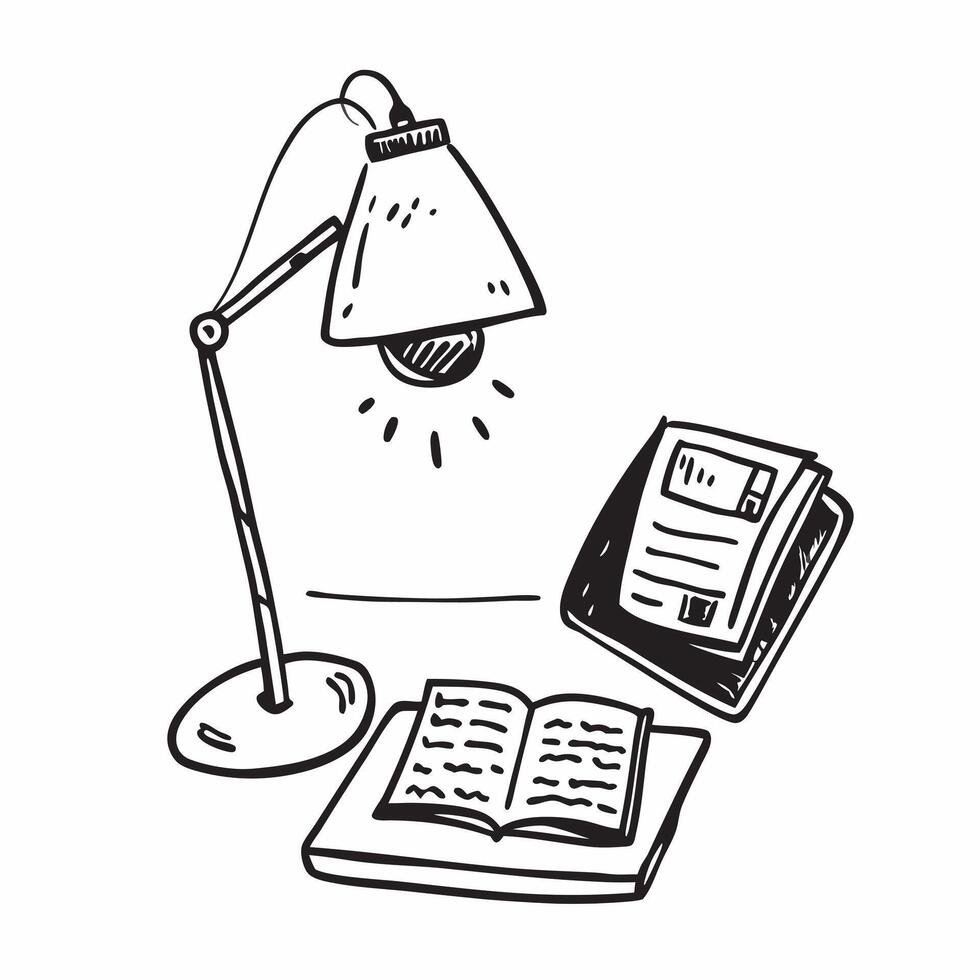 Lamp and Notebook with Remote Work Text concept as A lamp and notebook with Remote Work text on a white background emphasizing the need for good lighting and planning in remote wor pure vector