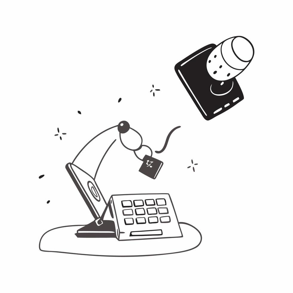 Lamp and Keyboard with Remote Work Text concept as A lamp and keyboard with Remote Work text on a white background emphasizing the need for good lighting and productivity in remote pure Set 3 vector